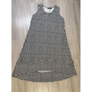 H by Halston Dress Women Black White Stripe Asymmetrical Midi Sleeveless Size L